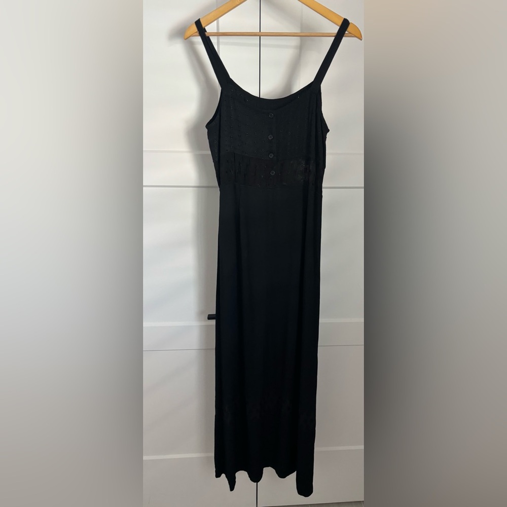 Vintage Johnny Was Collection Black Embroidered Sleeveless Maxi Dress EUC Size M